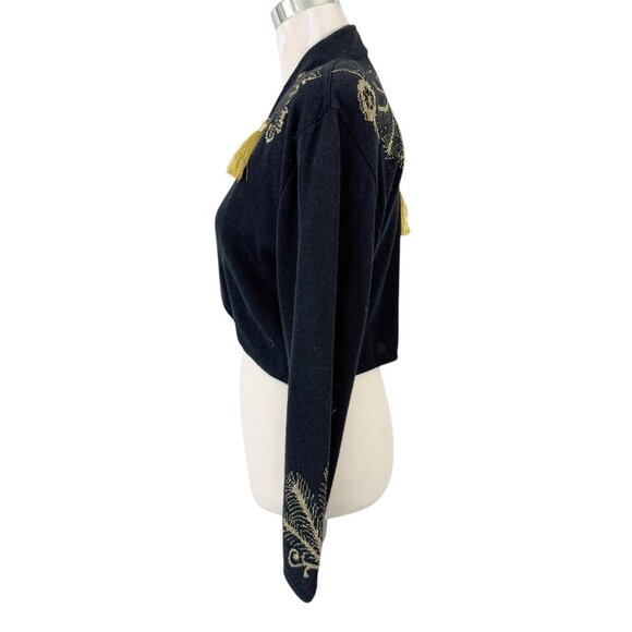Mondi Black Sweater Gold Metallic Embroidery Tassels EU Size 36 Made Yugoslavia - Picture 5 of 9